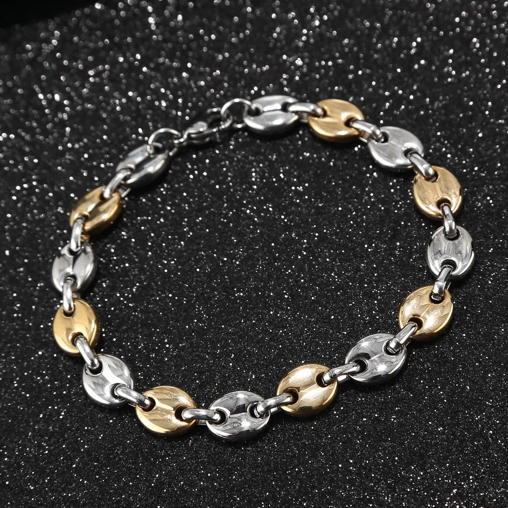 

Unique Gold tone Link Chains With Charming Coffee Beans Chain Bracelet Women Mens Stainless Steel Cuffs Jewelry Hot sale