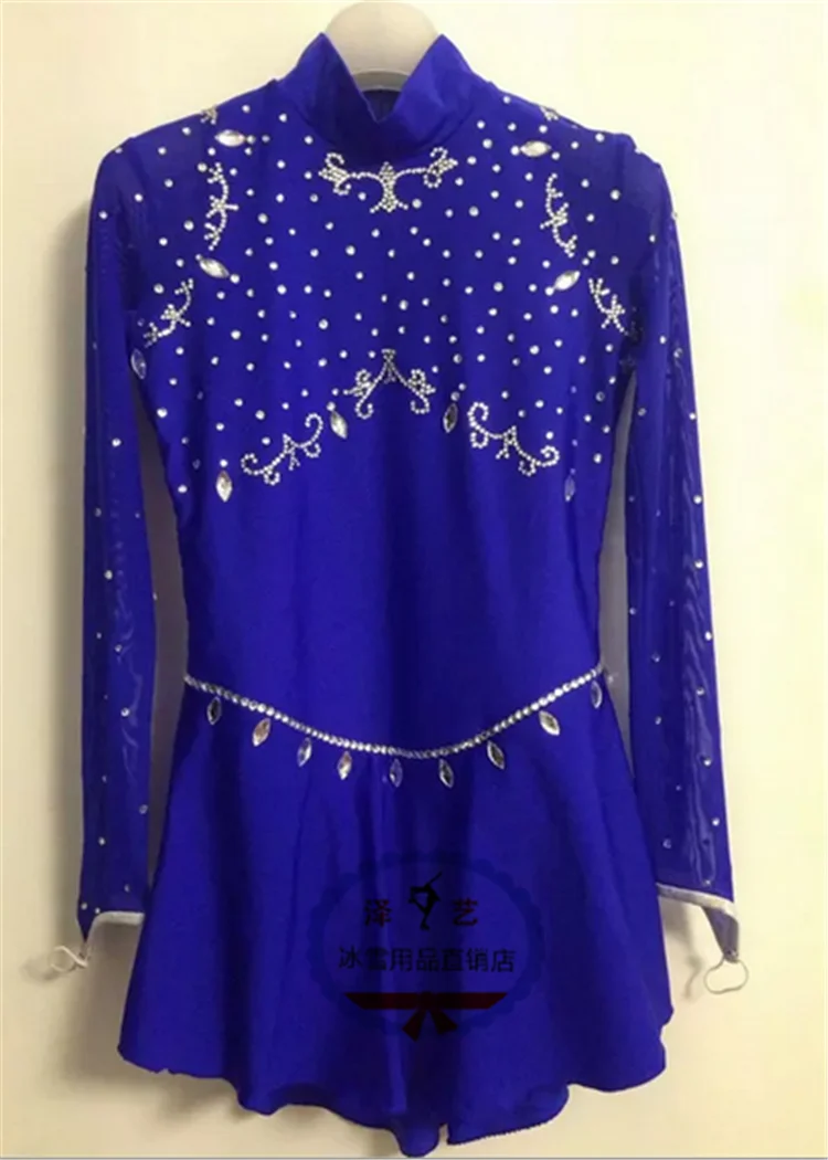 blue figure skating dresses competition women ice skating clothing