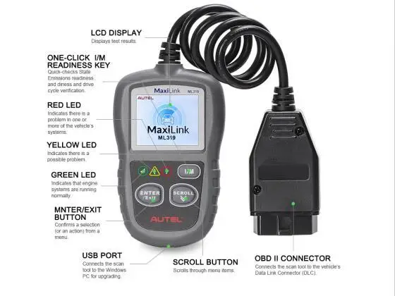 Автоматический диагностический инструмент для сканирования Autel MaxiLink ML319 OBDII