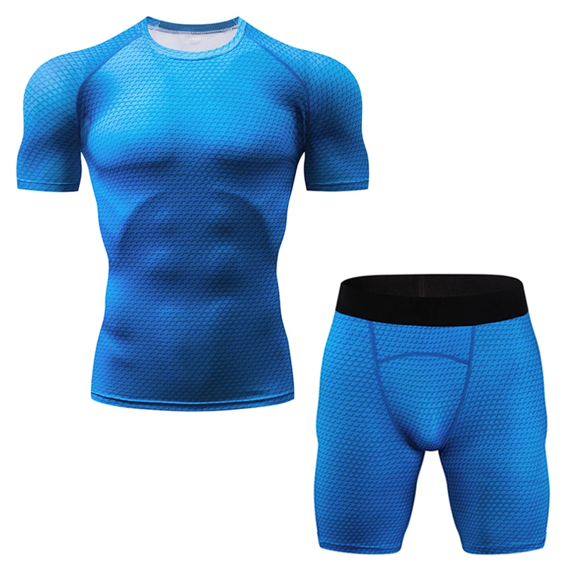 Мужской компрессионный комплект MMA Rashguard 2 шт. базовый слой для бега спортивные с
