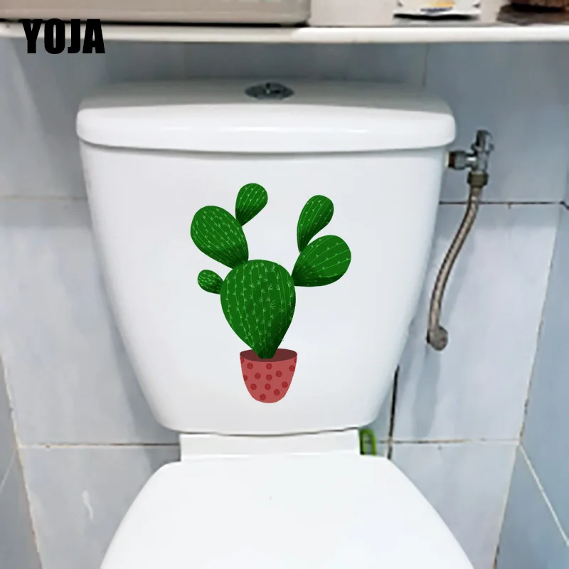 

YOJA 19.1*23.5CM Cute Green Plant Cactus Bathroom Toilet Seat Stickers Childern Room Wall Decor T1-0984