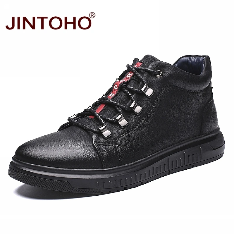 

JINTOHO Genuine Leather Men Winter Shoes Black Leather Boots For Men Winter Male Boots Casual Men Leather Shoes Botas Hombre