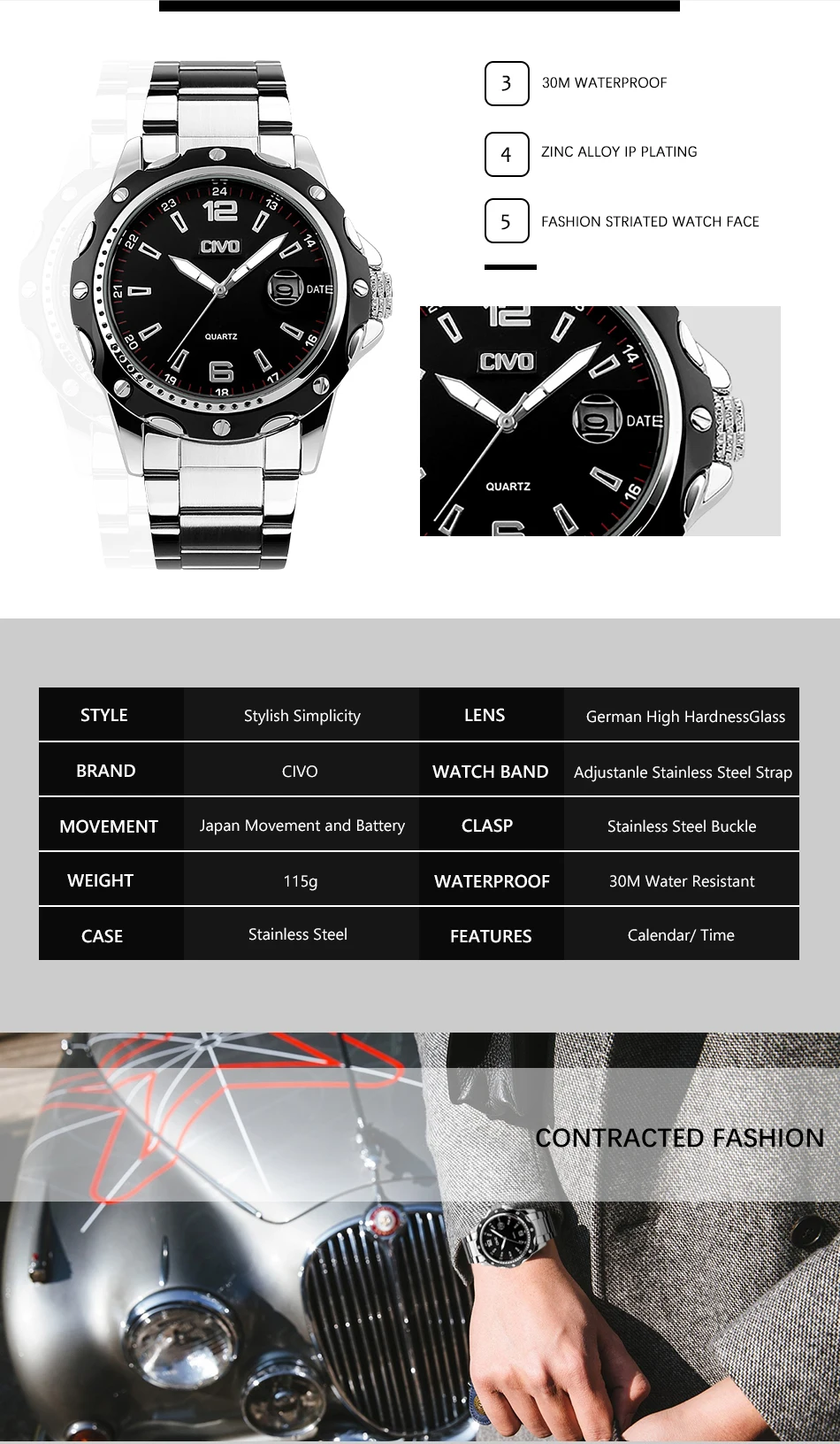 CIVO Relogio Masculino мужские часы Роскошные известный бренд Мужская мода Повседневное платье часы Военная Униформа кварцевые наручные часы Saat