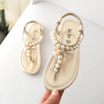 

2020 summer new princess bow girls sandals students non-slip soft bottom beach shoes slippers children pearl casual wild sandals