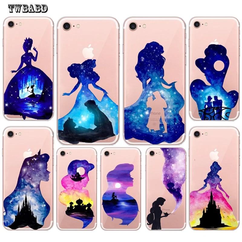 

TWBABD Princess watercolor pattern Coque For fundas iPhone 7 case for 8 8Plus X 7Plus 5S SE Soft Silicon shell for iPhone 6S