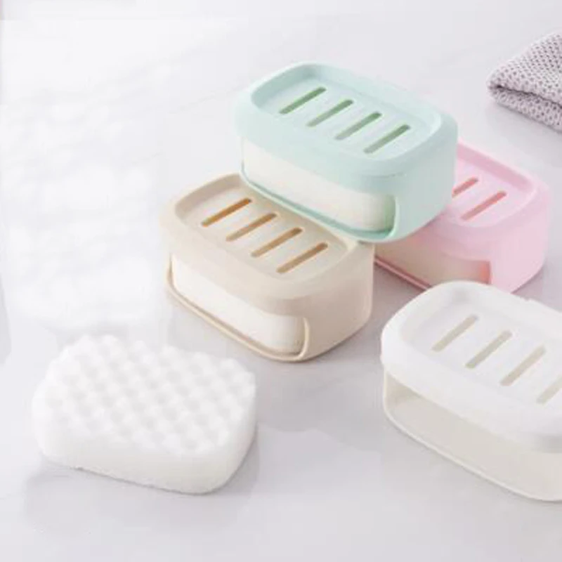 Double layer Soap Box Solid Color Seamless Bathroom Soap Box Rack Can