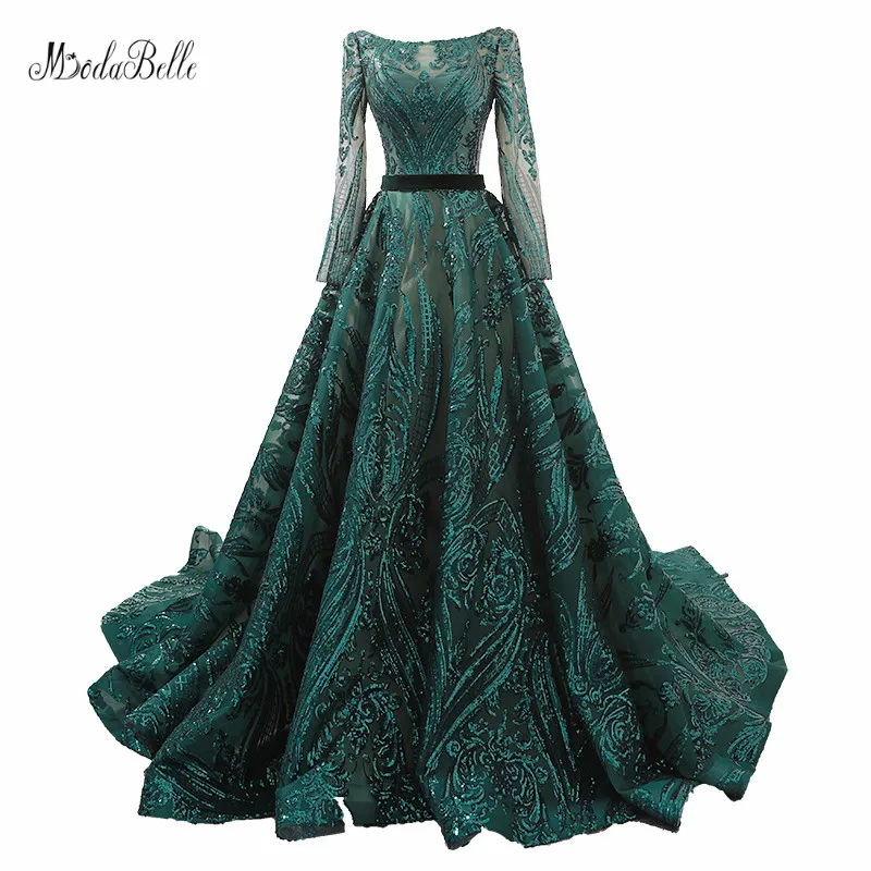 

Modabelle Saudi Arabia Sequins Green Evening Dresses Robe Longue Manche Longue Dubai Long Sleeve Evening Dress Arabic