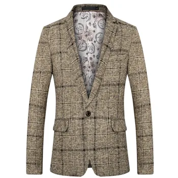 

2019 Fashion New Men's Casual Boutique Long Sleeve Suit / Men's Slim Fit Business Plaid Suit Blazers Jacket Coat