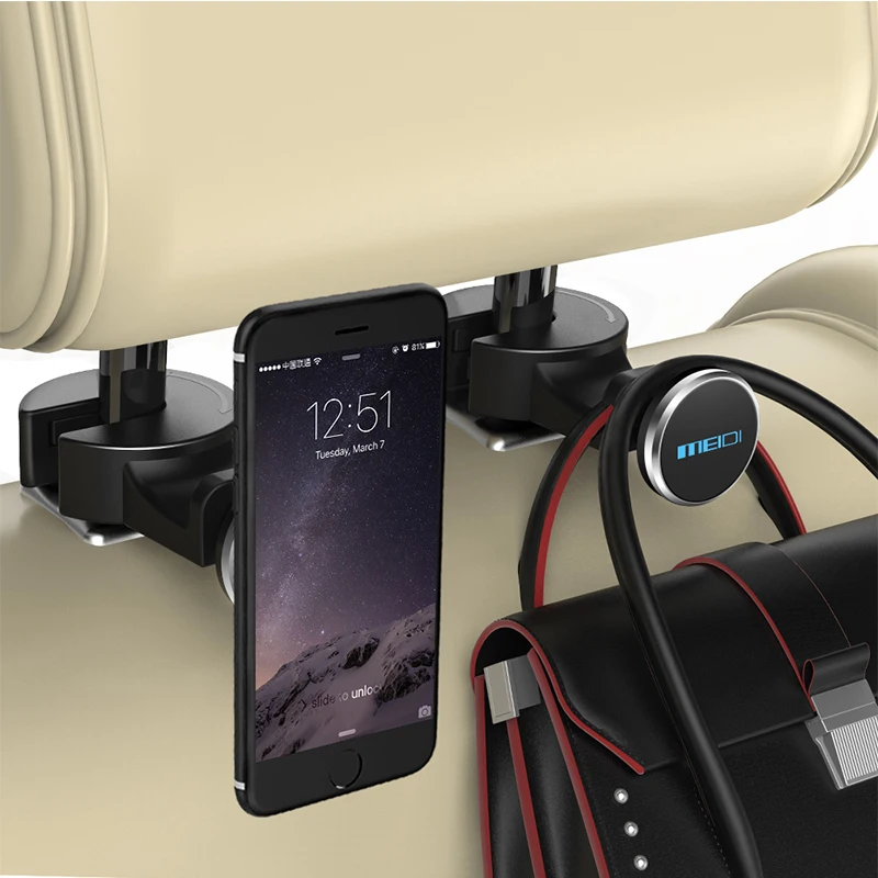 MEIDI, 2 шт. в упаковке, магнитный держатель для мобильного телефона, Автомобильный подголовник, держатель для телефона для планшета, черный крючок, кронштейн, может регулироваться, подходит для iPhone