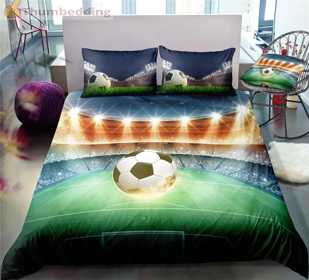 

Thumbedding Dropship Grass Football Court Bedding Sets Full 3D Sport Duvet Cover Set High Quality Designed Bed Set 3pcs