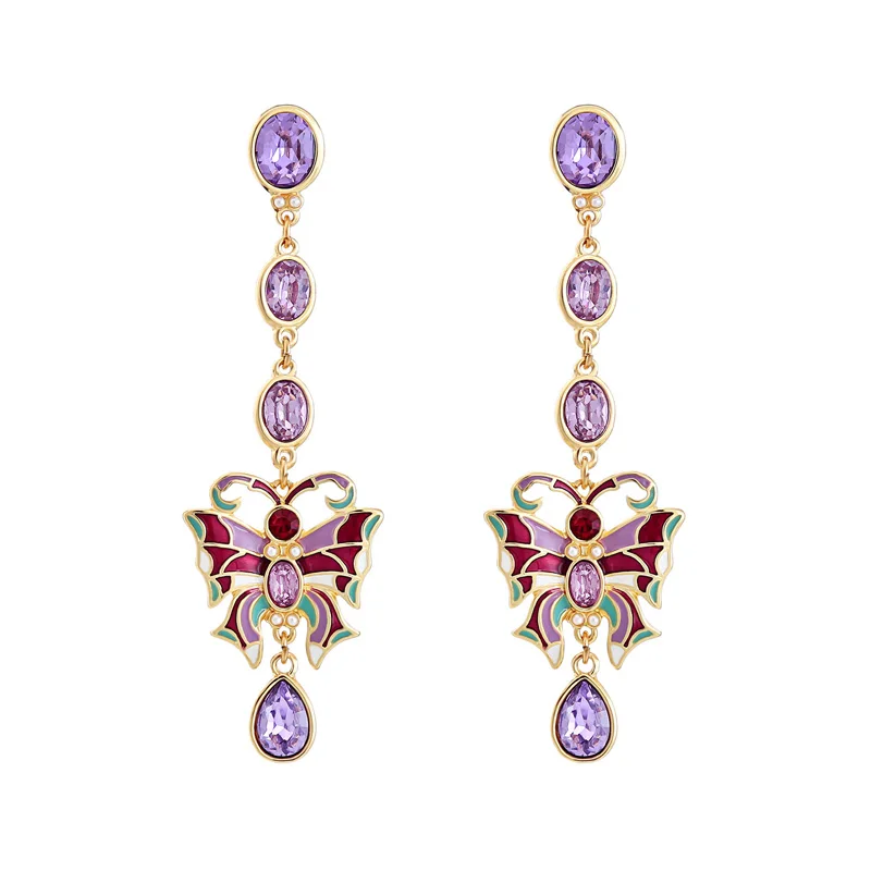 

Vintage Enamel Butterfly Water Drop Earring For Women Elegant Charm Rhinestone Long Animal Dangle Earrings Party Jewelry