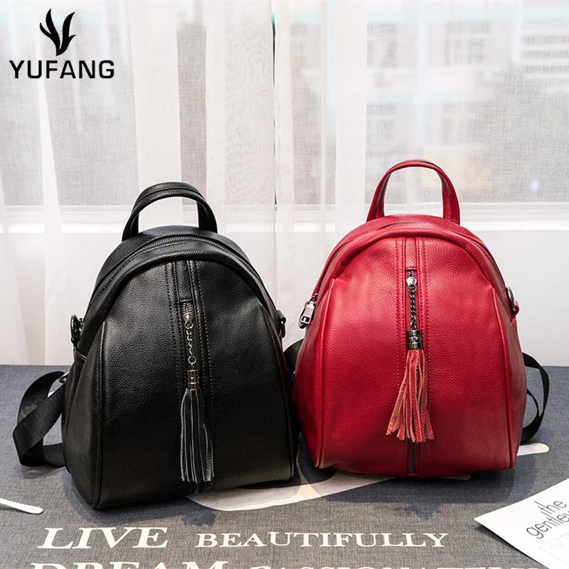 

YUFANG Brand Designer Women Genuine Leather Backpack Casual Backpack Bag Teenager School Travel Back Pack Mochila Escolar