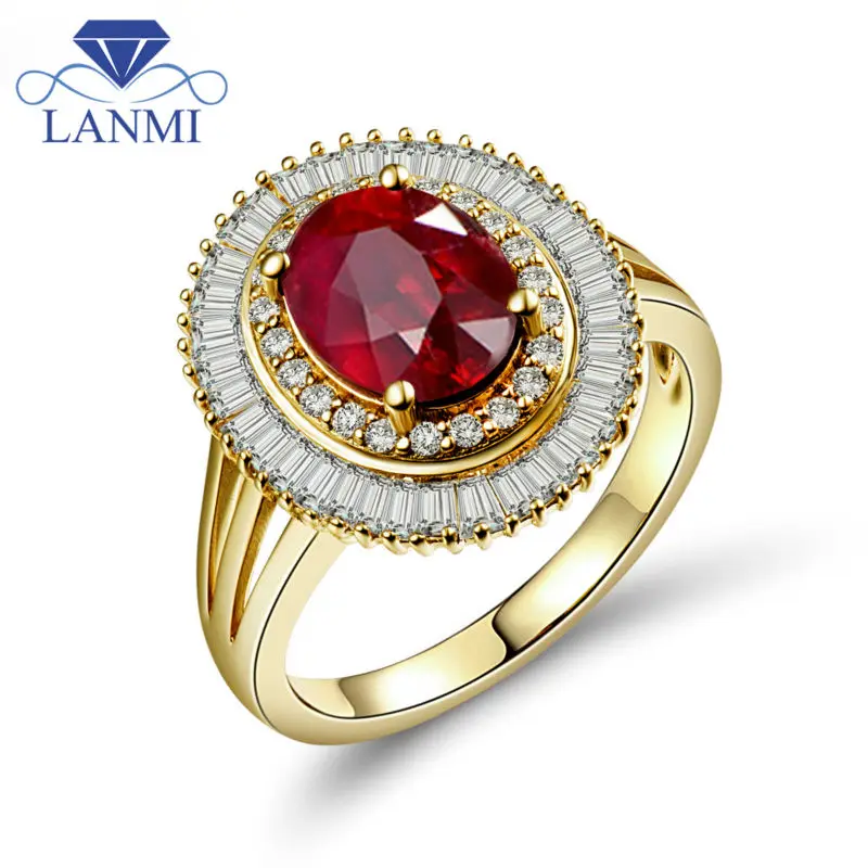 LANMI кольца из твердого желтого золота 14 к с рубиновым Камнем, Винтажное кольцо с натуральным бриллиантом для свадьбы и помолвки, настоящее ювелирное изделие из рубина для женщин