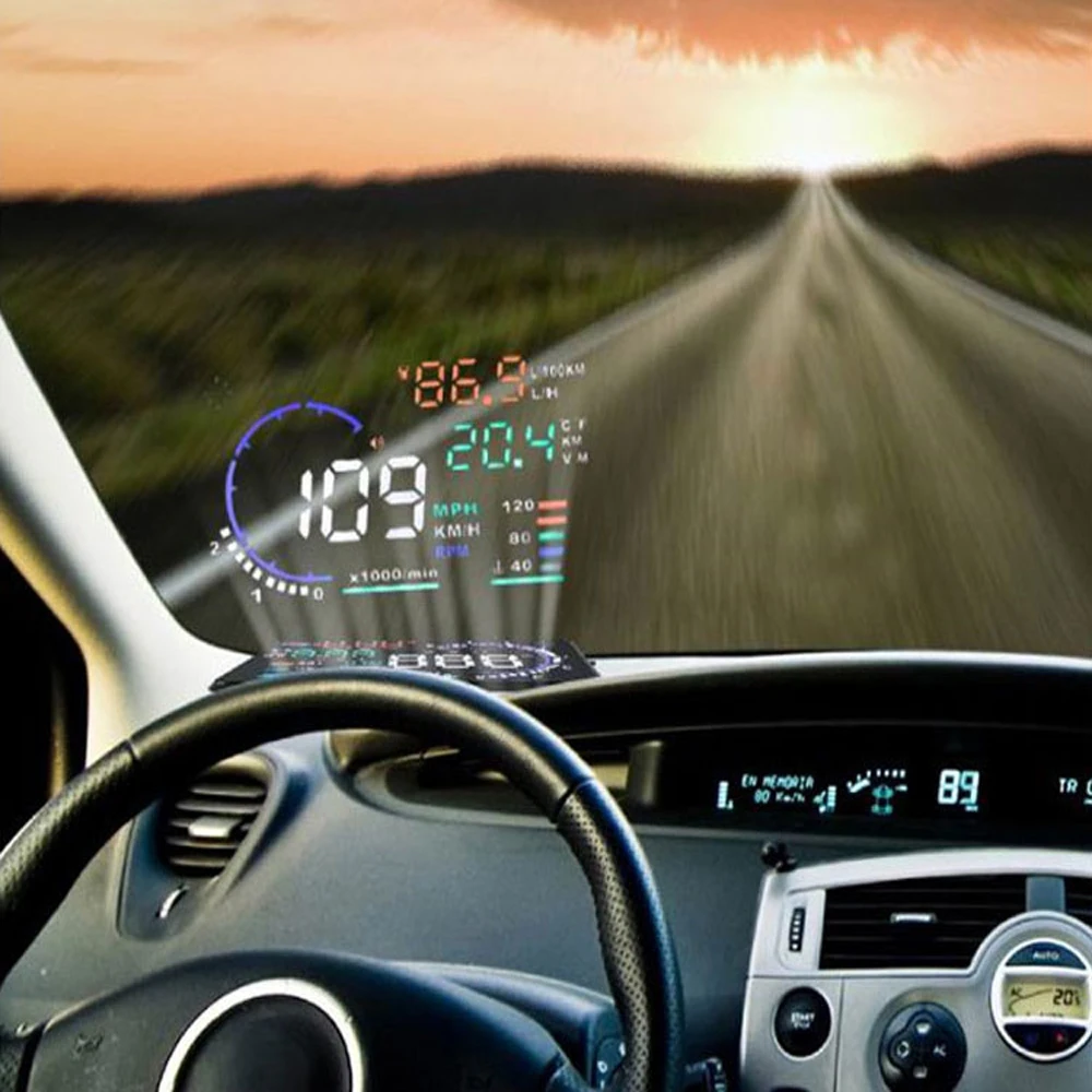 A8 5.5inch OBD II Car HUD Head Up Display Auto Window Reflective Screen Projector Speed Fatigue Warning RPM MPH Fuel Consumption