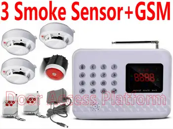 

3 Smoke Sensor GSM Alarm System Home Security Remotes Home Secure Anti-thieves Gate Alarm Anti-Fire FireProof Smoke safe control