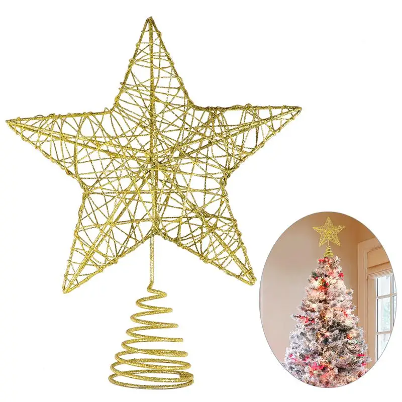 

UNOMOR Tree Topper Christmas Tree Decoration 5 Point Star Treetop Decor with Golden Glitter Powder