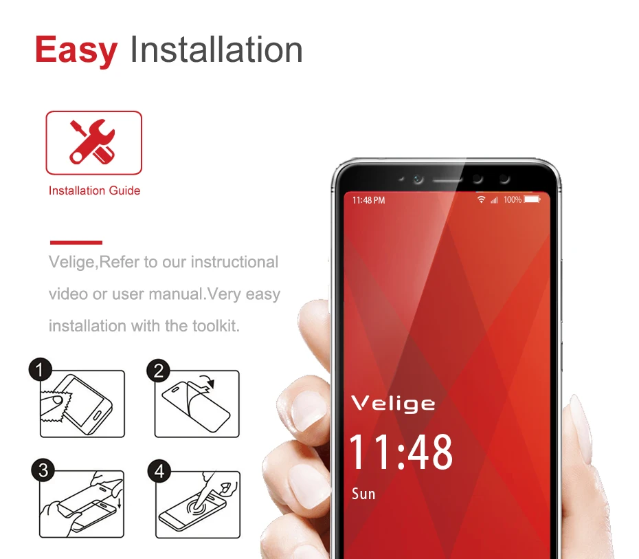 2 Pack Velige Screen Protector For Xiaomi Redmi S2 Xiomi Redmi S 2 Tempered Glass Full Cover 9H 2.5D Safety Glass Film (2)
