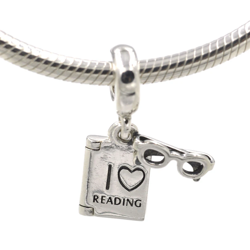 Auténticos 925 plata esterlina encanta me encanta leer libro con gafas fit pandora charms pulsera de la joyería de diy hace|silver charms|book charm pendantslove charm pendant - AliExpress