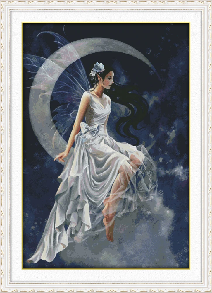 The moon fairy (1), counted printed on fabric DMC 14CT 11CT Cross