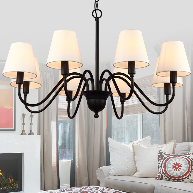 Modern led chandelier shades fabric vintage black iron e14 lustre lamp