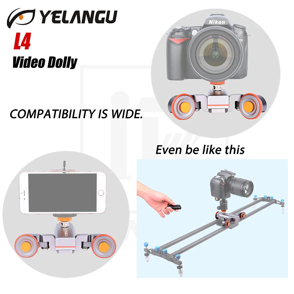 YELANGU L4 Wireless Remote Motorized Electric Track Slider Dolly Car Video Pulley Rolling Skater for DSLR Camcorder Cellphone YELANGU L4 Wireless Remote Motorized Electric Track Slider Dolly Car Video Pulley Rolling Skater for DSLR Camcorder Cellphone