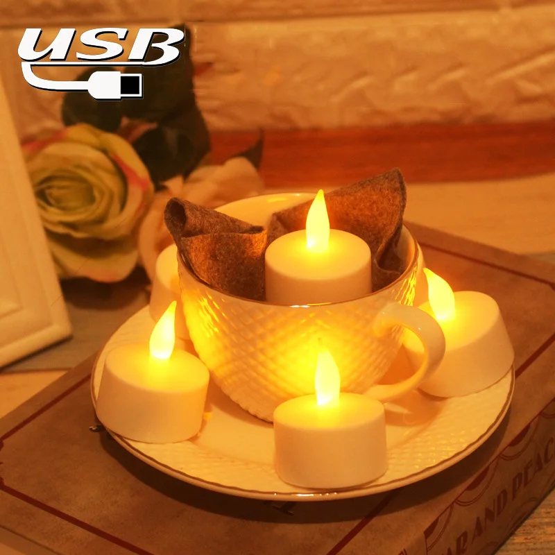  USB ChargeOne Piece Yellow Light LED Rechargeable Flameless Tea Light Candle With USB Flameless Cha - 33048962509