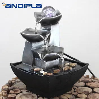 

110-240V Mini Water Fountain Feature Feng Shui Crystal Ball Lucky Desktop Ornament Office Bonsai Home Decor Mascot Business Gift