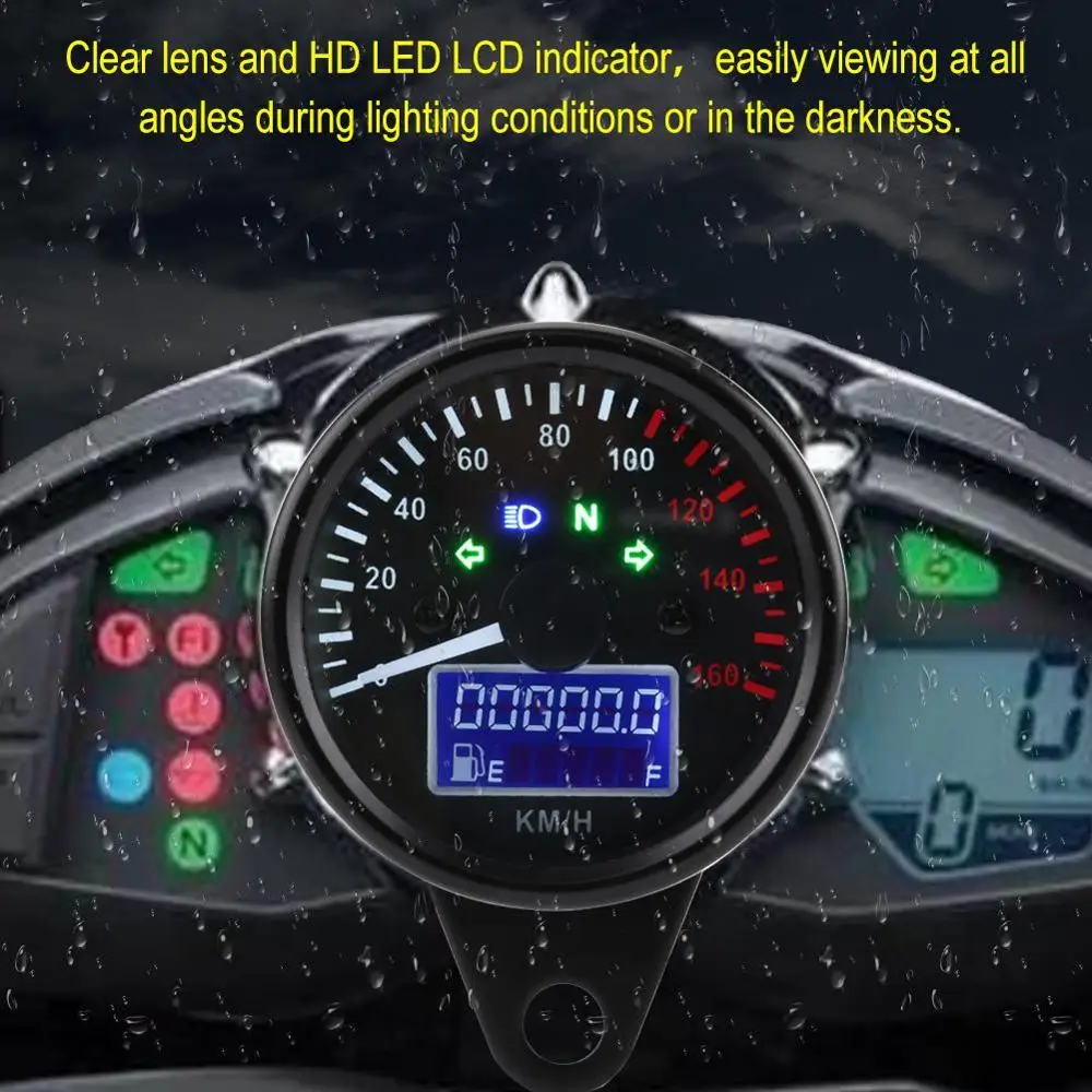 

Motorcycle Speedometer Odometer Techometer Gauge Dual Speed LCD Retro Black Universal 0~160KM/H Digital