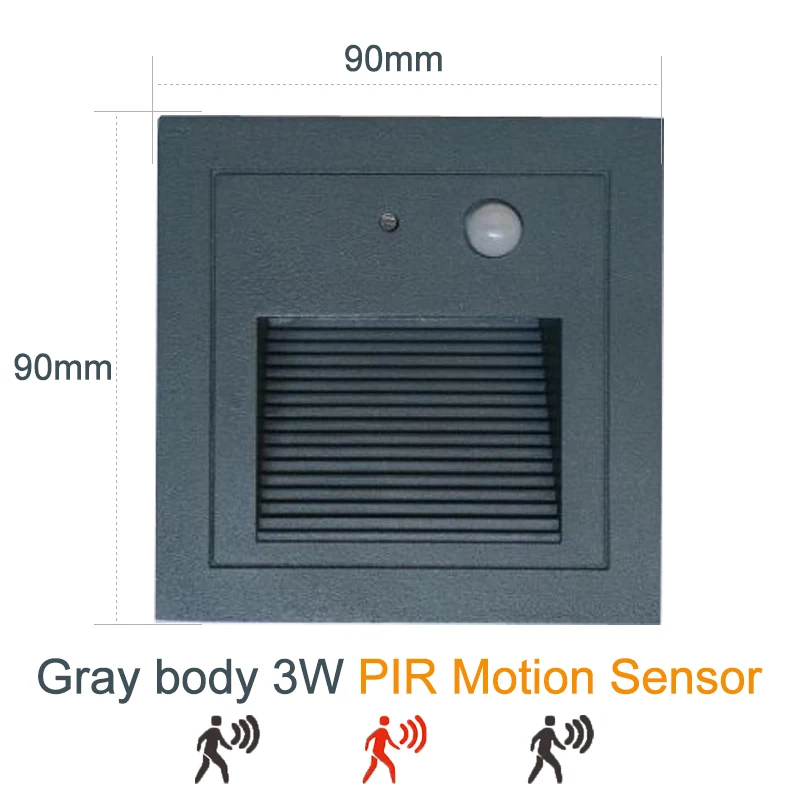 PIR датчик движения 3 Вт Светодиодный светильник для лестницы со встроенной коробкой алюминиевый ступенчатый светильник s наружный светодиодный настенный светильник водонепроницаемый IP65 ZBW0005 - Испускаемый цвет: Gray-PIR Sensor