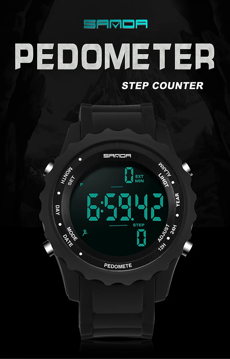 Новинка года SANDA цифровой шагомер спортивные часы для мужчин Военная мода Водонепроницаемый светодиодный электронный Chrono фитнес Relogio Masculino