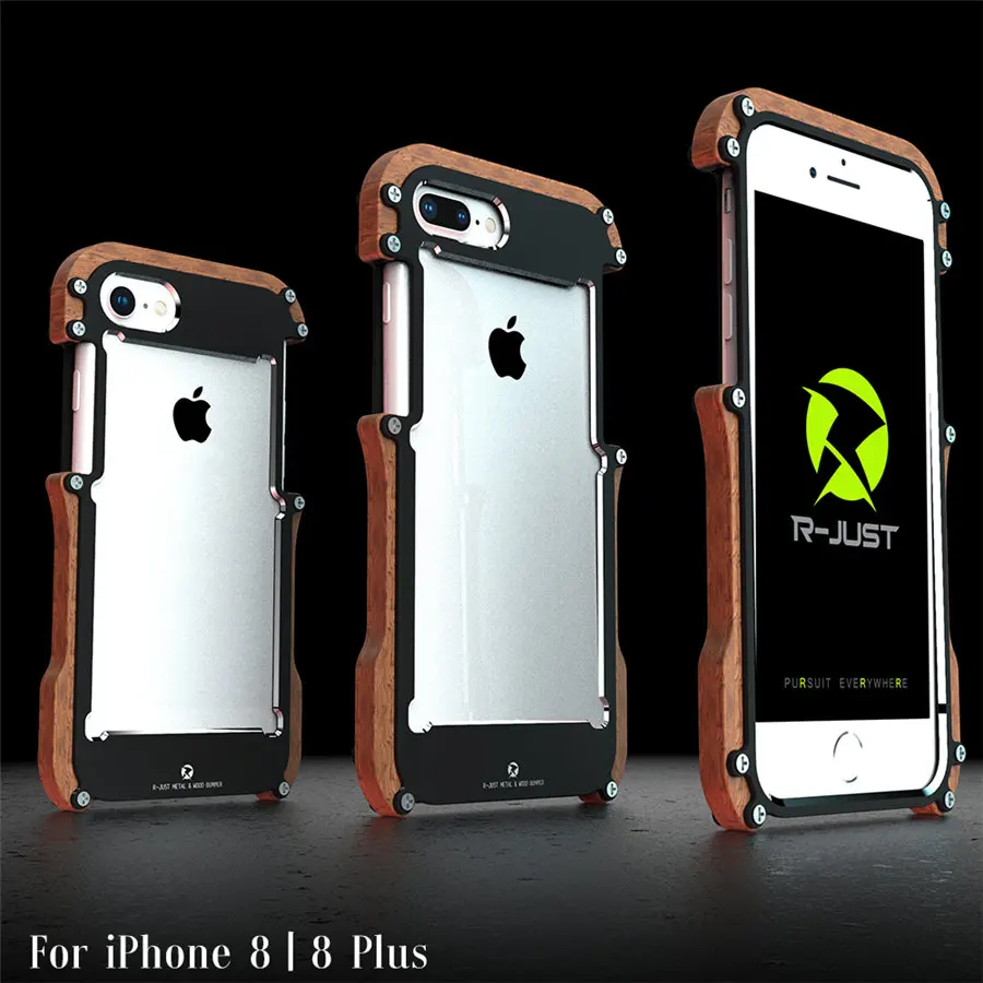 R just Wood чехол для iPhone 8 7 Plus противоударный с металлической рамкой бампер