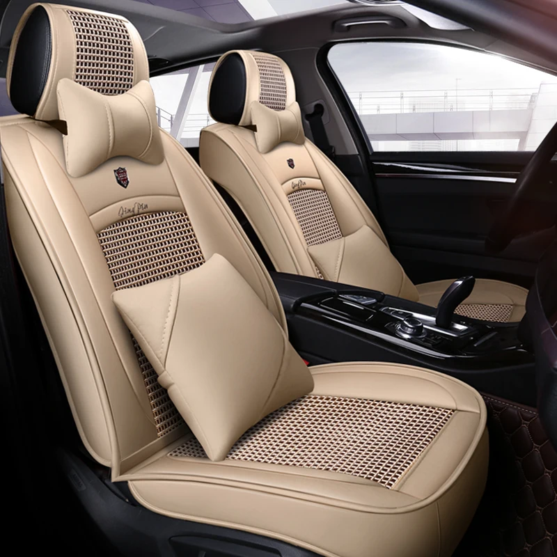 

KKYSYELVA Car Seat Cover Set Leather Spring Summer Autumn Winter Auto Seat Cushion for Toyota Interior Accessories