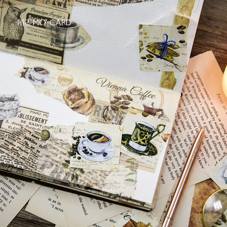 

45pcs/box Vintage Nostalgic coffee workshop Decorative Stickers Scrapbooking Label DIY Diary Stickers Escolar