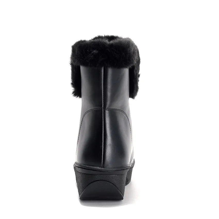 QUTAA/ зимние Увеличивающие рост ботильоны круглый носок модная женская обувь на шнуровке на платформе Обувь на теплом меху Женские зимние повседневные ботинки размеры 35–43