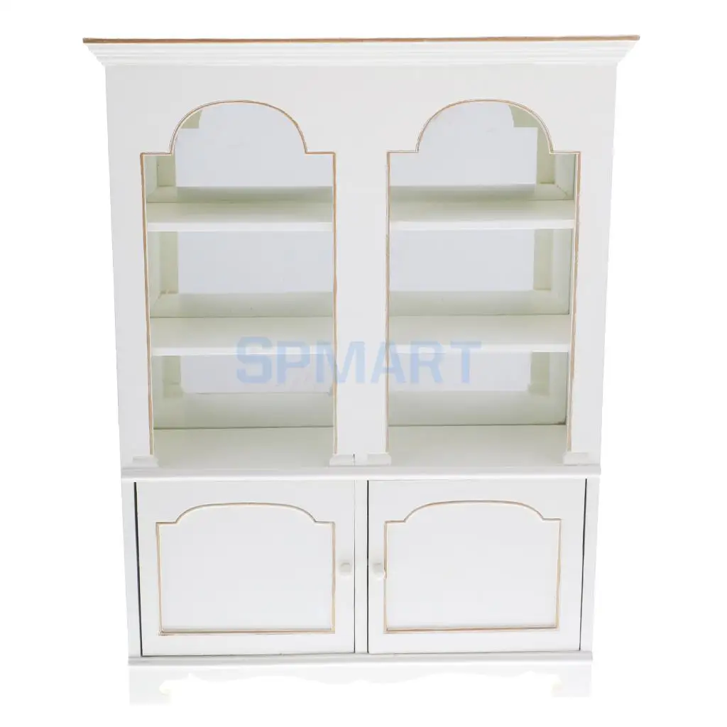 

1:6 Scale Miniature Bookcase Double-Doors Cabinet Dollhouse Display Cabinet for Dolls Accessories Furniture Decoration