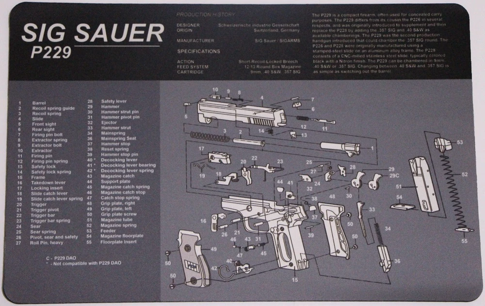 Sig Sauer P229 Cleaning Rubber Mat 17 X11 Waterproof Non Slip Cleaning Mat With Parts Diagram And Instruction Armorer Bench Mat Bench Mat Cleaning Matsauer P229 Aliexpress