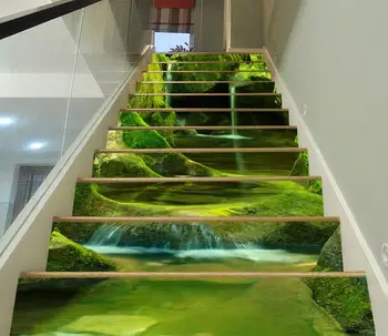 

Free shipping 3D Pretty River Scenery decoration Photo Mural Vinyl Decal Poster Waterproof for Living Room Home Decor 13Pcs/set
