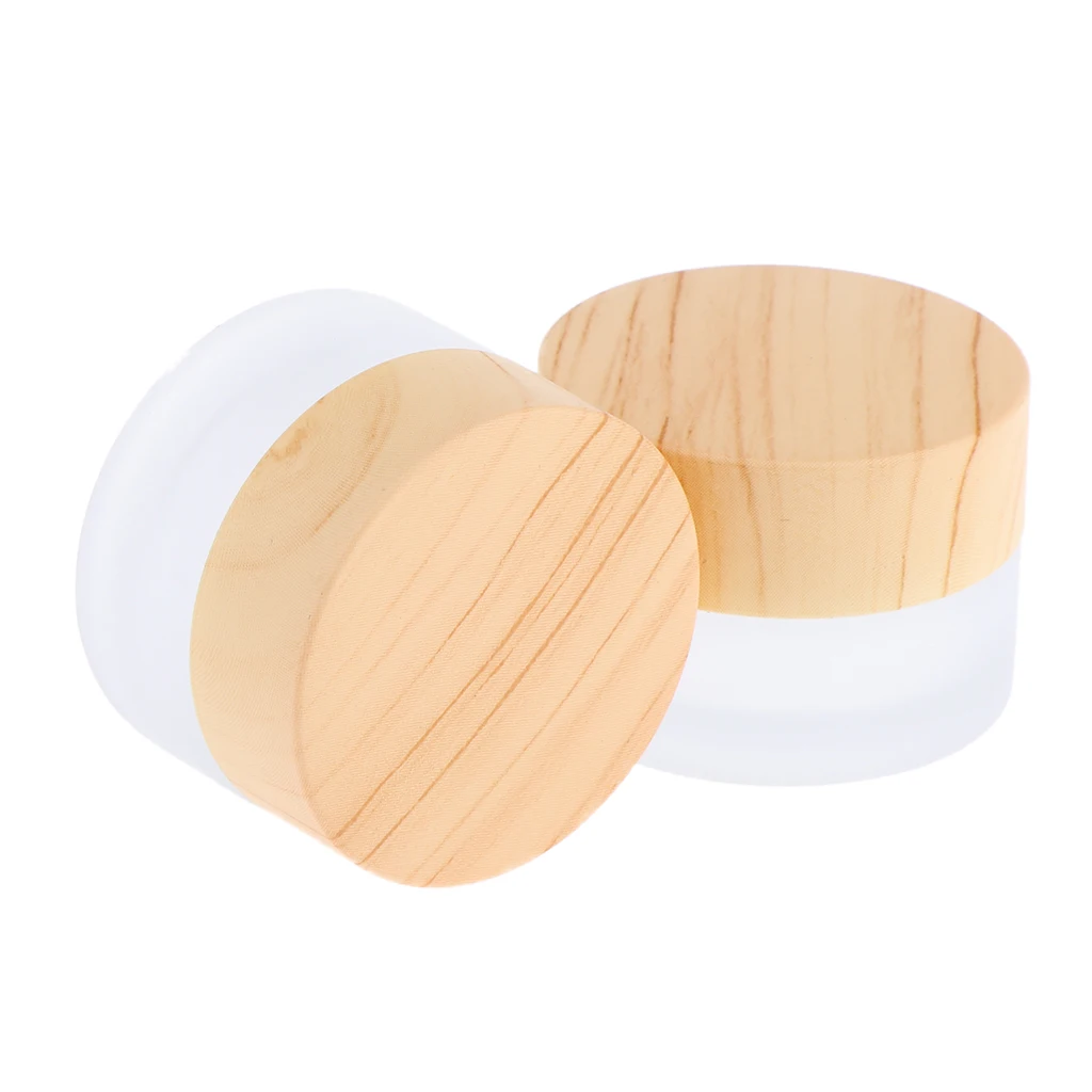 Set of 10 5g Environmental Wood Texture Lids Frosted Glass Bottles Cream Jars Empty Cosmetic Comtainers w/ Inner Linners | Красота и