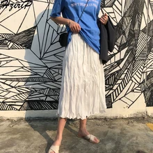 Hzirip сетчатые плиссированные винтажные милые Новые Стильные Простые высокого качества тонкие универсальные горячие новые элегантные юбки до середины икры размера плюс