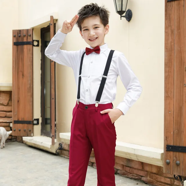 Fashion kids boys clothes sets white shirt red pants toddler baby boy