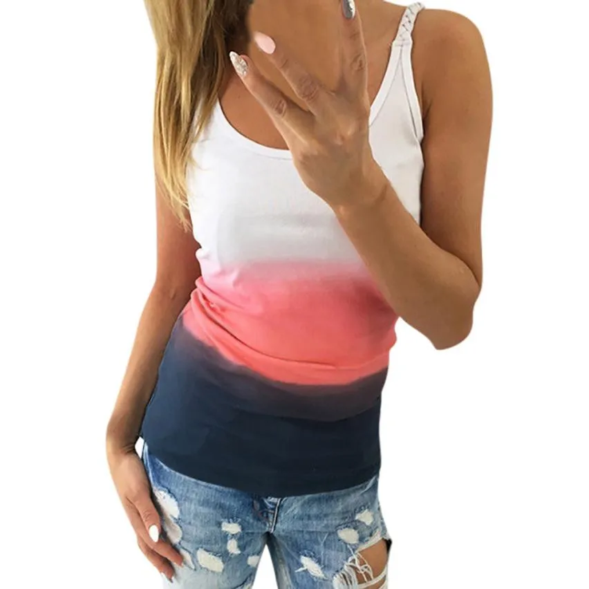 

Feitong 2018 Womens Casual Gradient Color Sleeveless Vest Shirt Tank Blouse Tunic Tops Plus Size