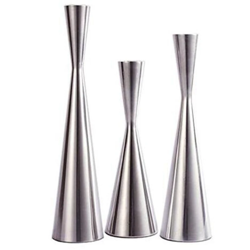 

Set of 3 Silver Brushed Metal Taper Candle Holders Candlestick Holders Vintage Modern Decorative Centerpiece Candlestick Holde