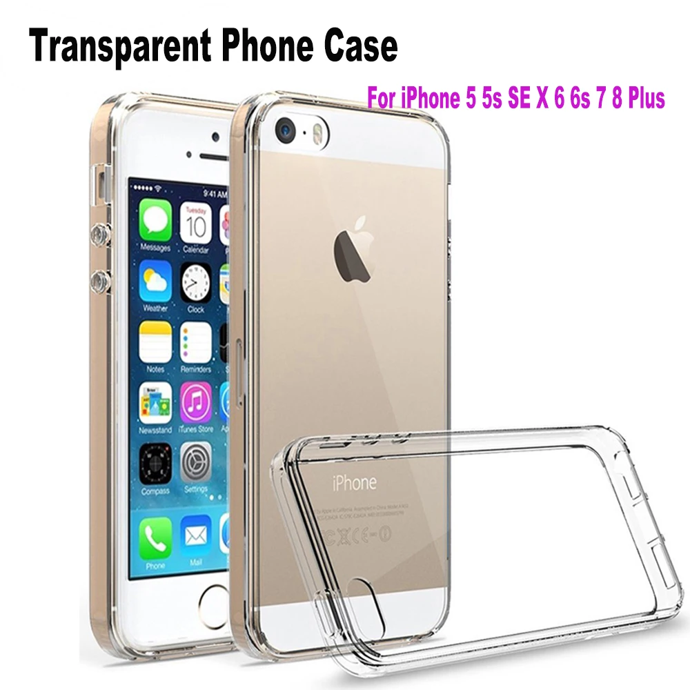 TPU силиконовый чехол для Iphone 7 8 6 Plus X прозрачный полуобернутый легко установить и
