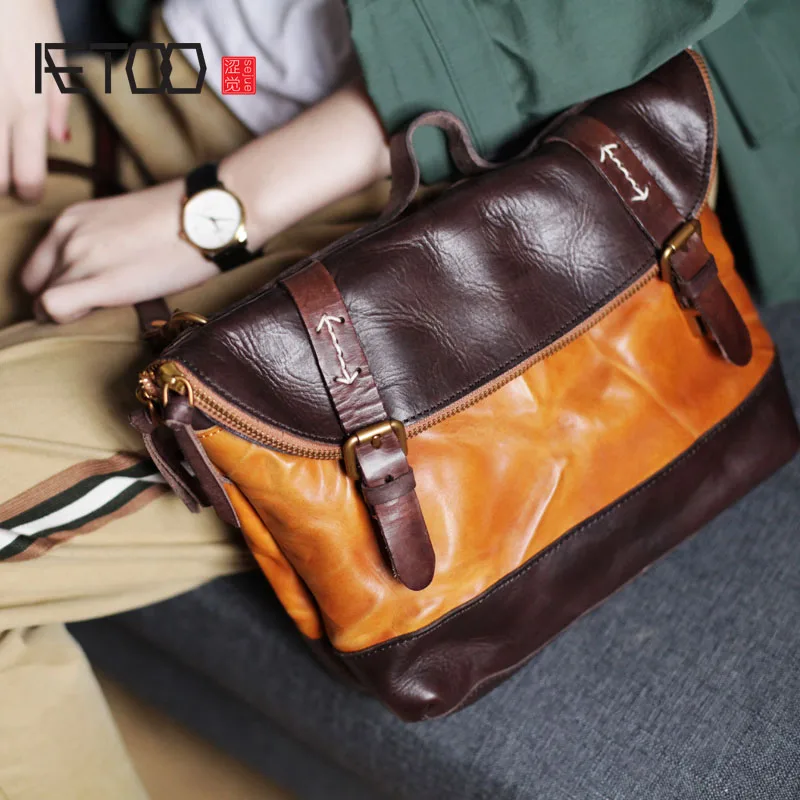 AETOO Vintage handmade leather messenger bag college wind leisure folding dual-use big bag Korean men and women bag Messenger цена AETOO Vintage handmade leather messenger bag college wind leisure folding dual-use big bag Korean men and women bag Messenger цены онлайн