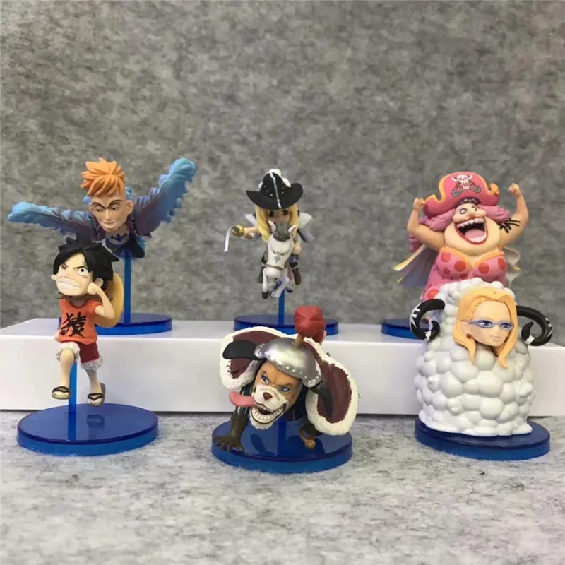 

6pcs/set 8CM WFC Anime One Piece Luffy Kalifa Simulation Marco Big Mom Clollectible Action Figures Toys for PVC Model D40