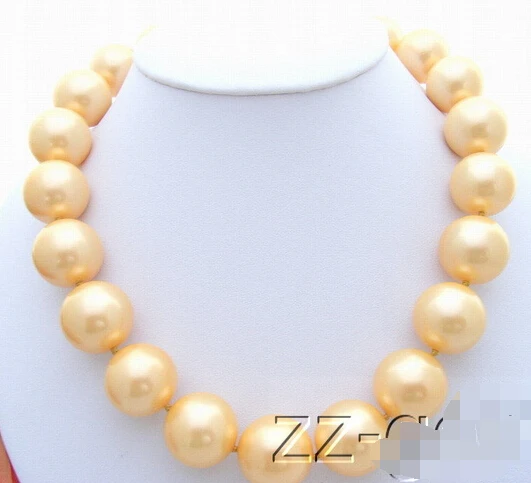 

20mm Golden Sea Shell Pearl Necklace AAA style Fine Noble real Natural free shipping