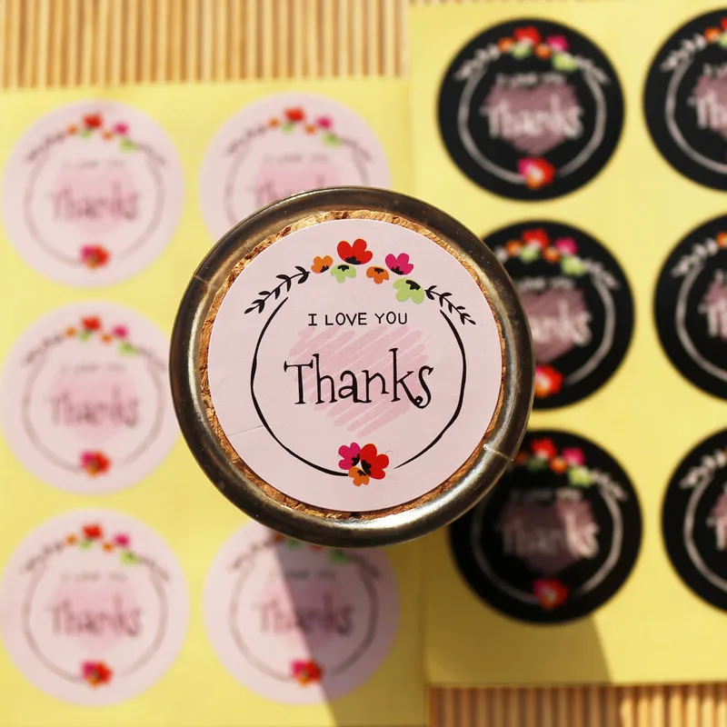 

60Pcs Flower Thank You Sealing Label Adhesive Kraft Seal Sticker for Baking Gift Stickers DIY