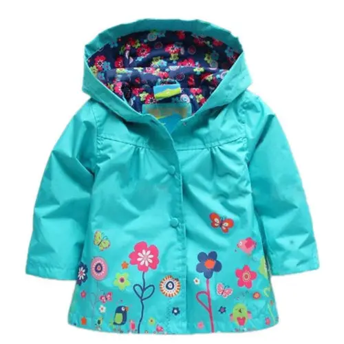 Kids-Children-Girl-Flowers-Hooded-Waterproof-Windproof-Raincoat-Jacket-Outwear