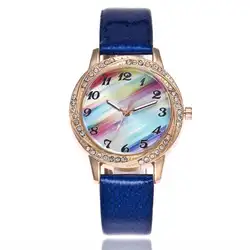 Прямая поставка женский модный кожаный браслет Аналоговые часы кварцевые Круглый наручные часы женские подарки Relogio Feminino Лидер продаж # D