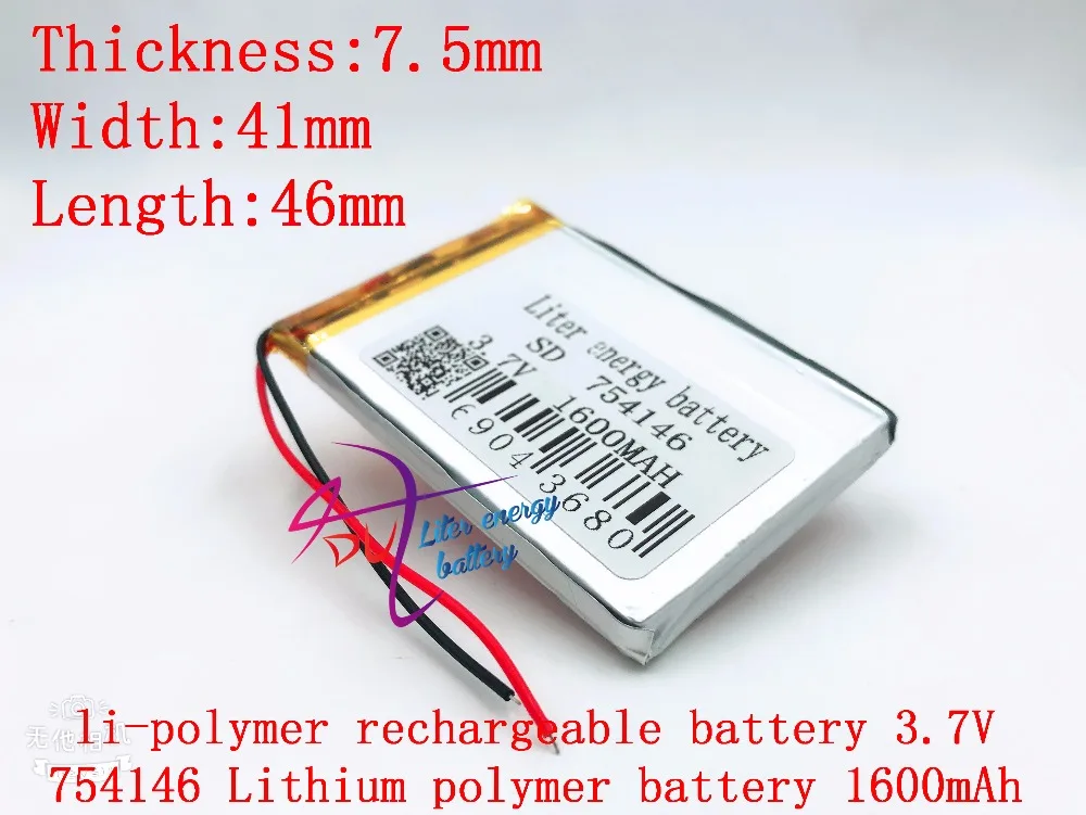 3 7 V 1600mAH 754146 полимерный литий ионный/литий ионный аккумулятор для dvr GPS mp3 mp4